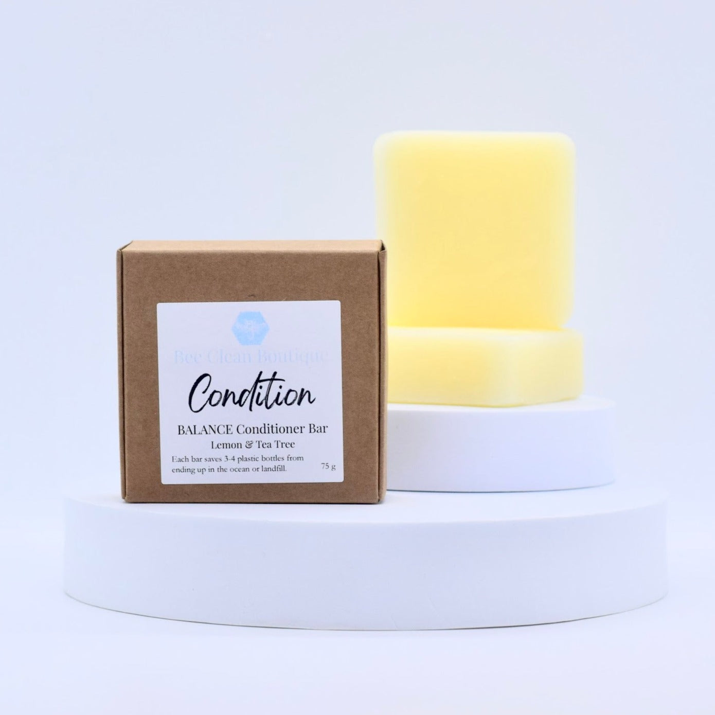 Hair conditioner bar on white platform